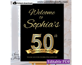 50th Birthday Party welcome sign template,(1a)